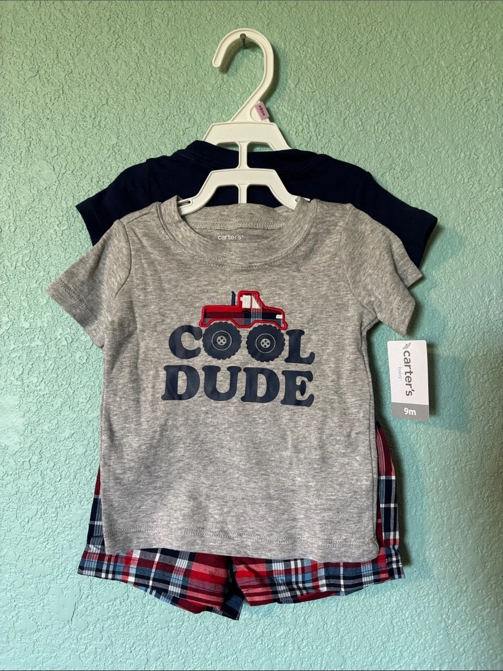 🆕 Carter's 3 Piece Navy 'Hi Five Me!' Baby Shorts and Shirts Set, 9 mos - NWT